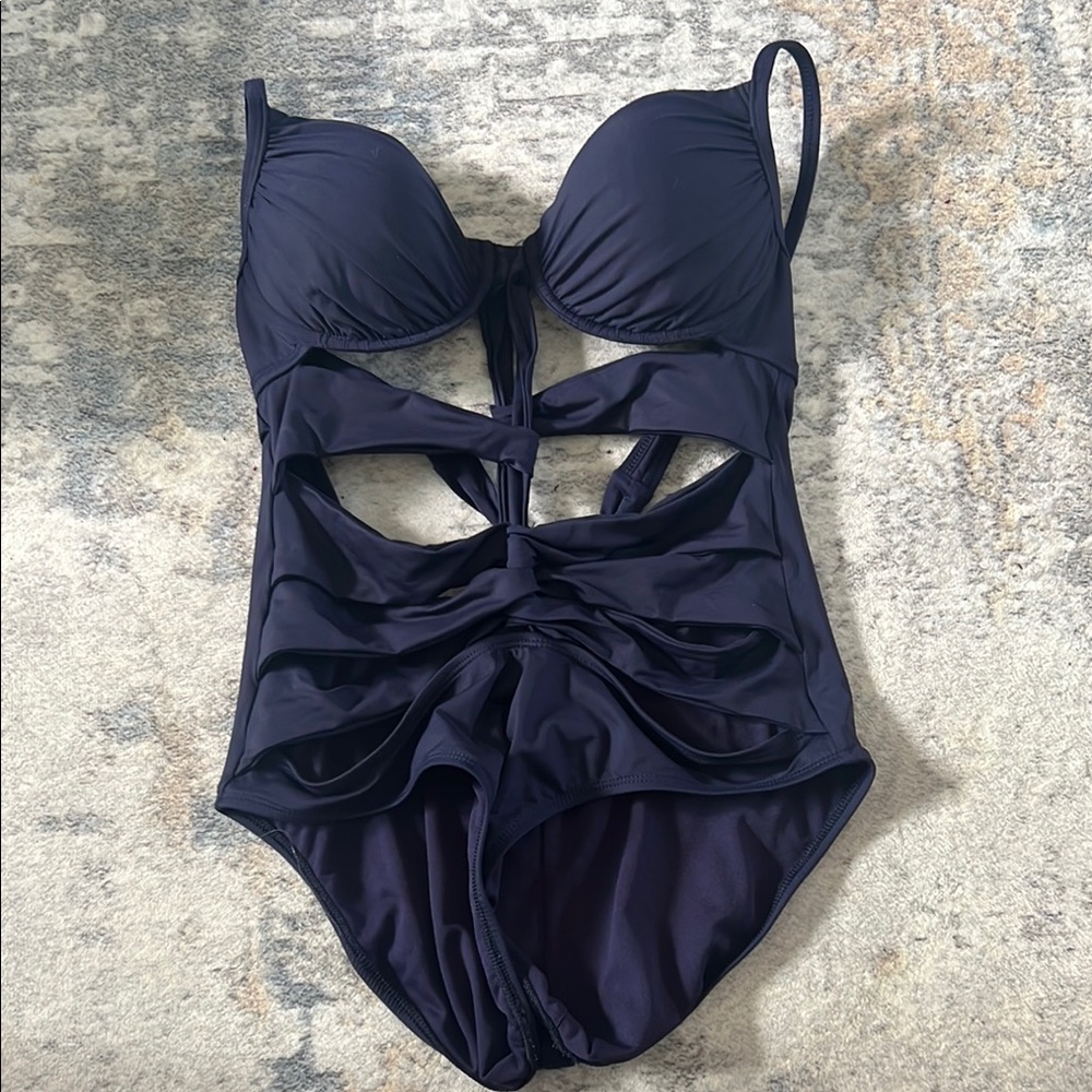 Kenneth Cole Reaction Navy Cutout One-Piece Swimsuit